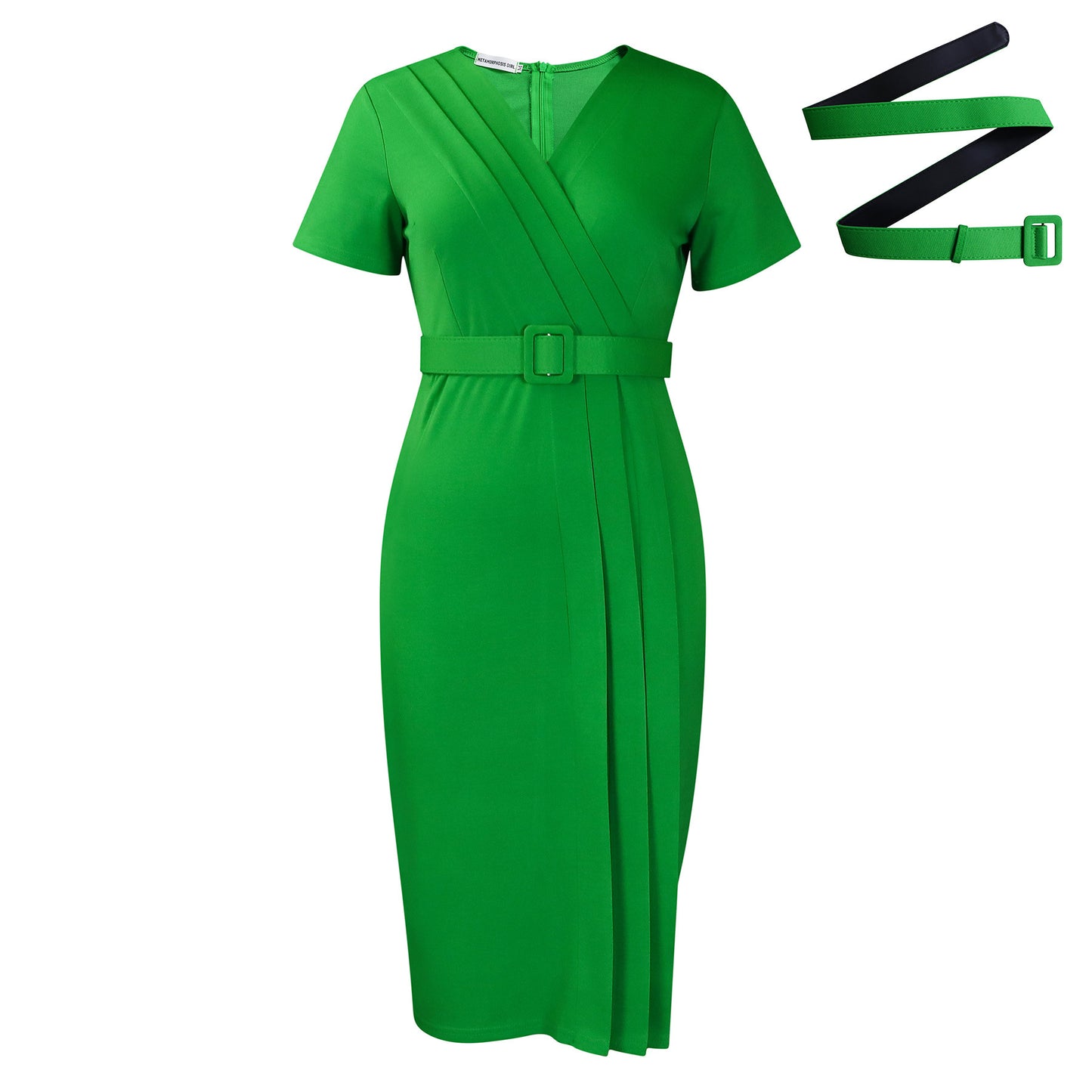 Women's Short Sleeve V-neck Tight Waist Solid Color Commute Dress