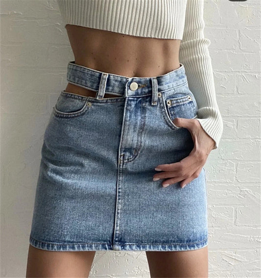 Side Cut Denim Skirt Women's New Sexy Bag Hip Skirt