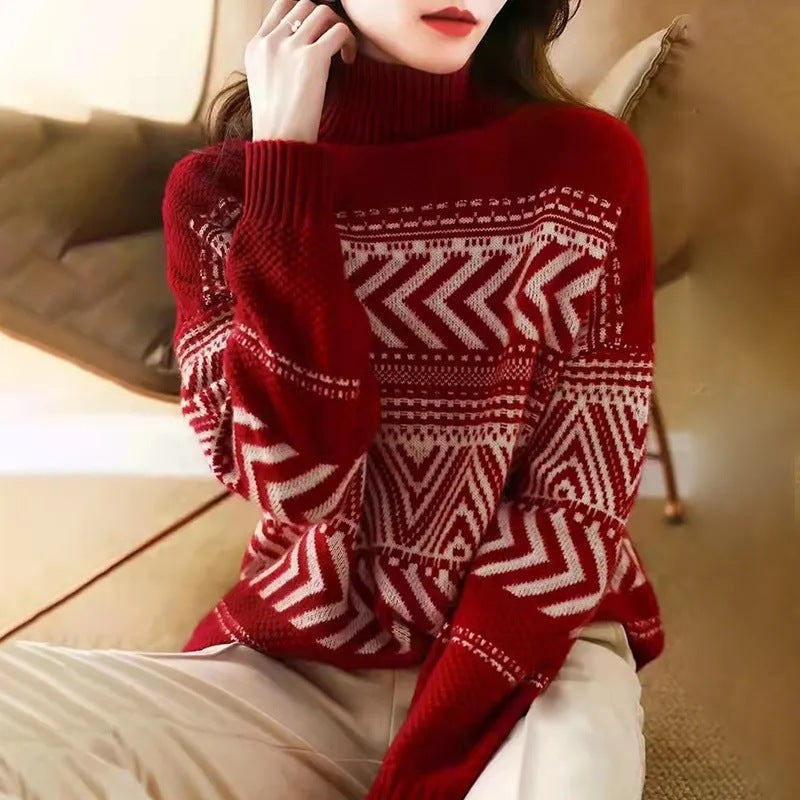 Women's Contrast Color Round Neck Knitwear