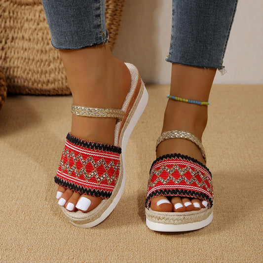 Ethnic Style One-line Thick-soled Sandals