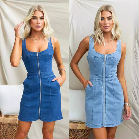 Spring And Summer Casual Slim Fit Denim Sleeveless Dress