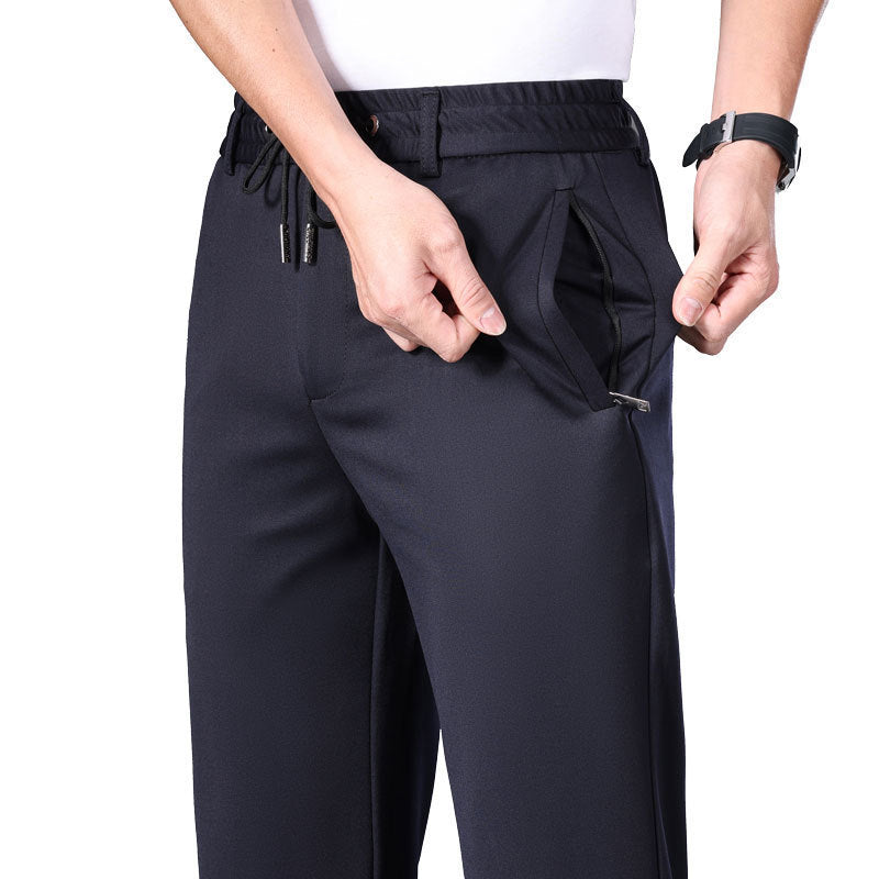 Elastic Waist Men's Loose Straight Stretch Business Casual Pants