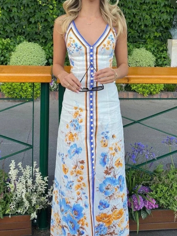 Vestido femenino con tirantes y estampado de playa