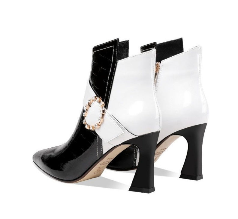 Fashion Color Matching High Heel Color Block Ankle Boots