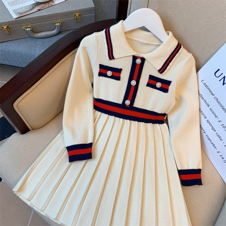 Girls' Autumn Preppy Knitted Dress