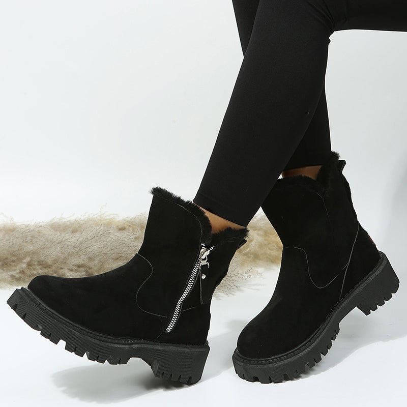 Botas de nieve de felpa gruesa para mujer, zapatos de invierno antideslizantes de gamuza sintética