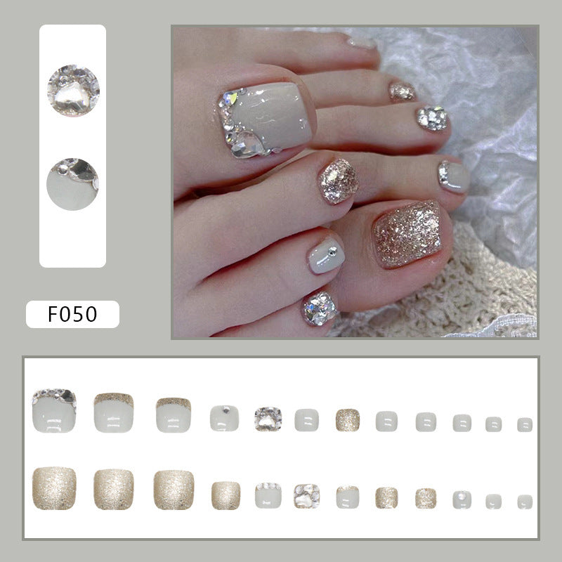 Champagne Shining Full Diamond Wear Nail Feet