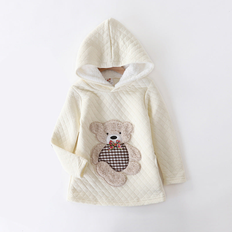 Bear Embroidered Hooded Jacket Kids Sweater