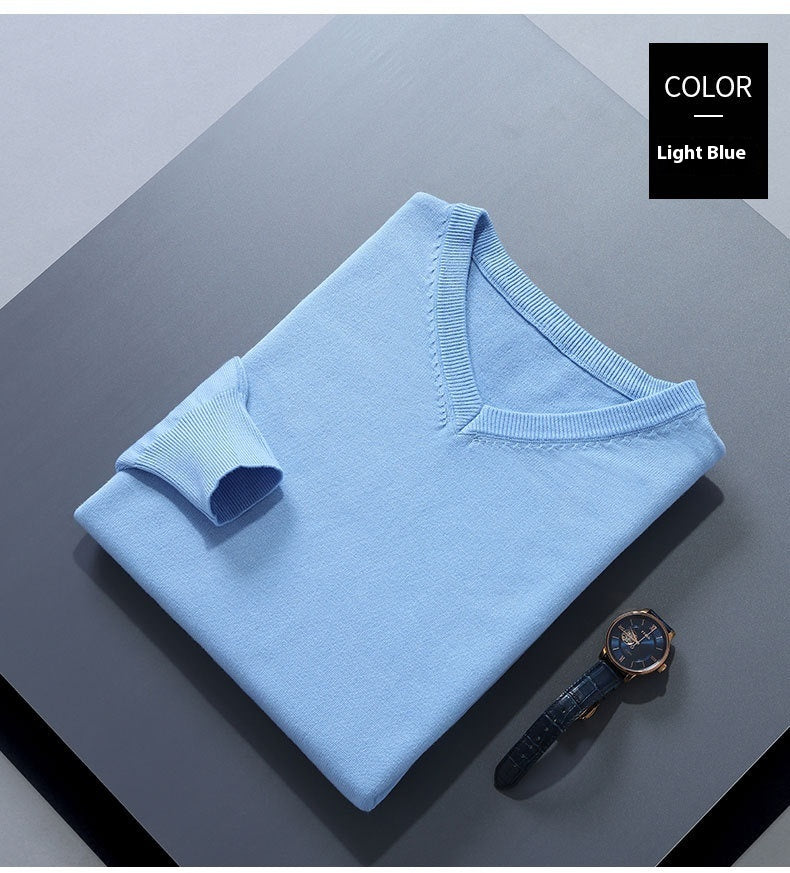 Suéter para hombre, cuello en V, suelto, color sólido, tejido de punto, camisa inferior