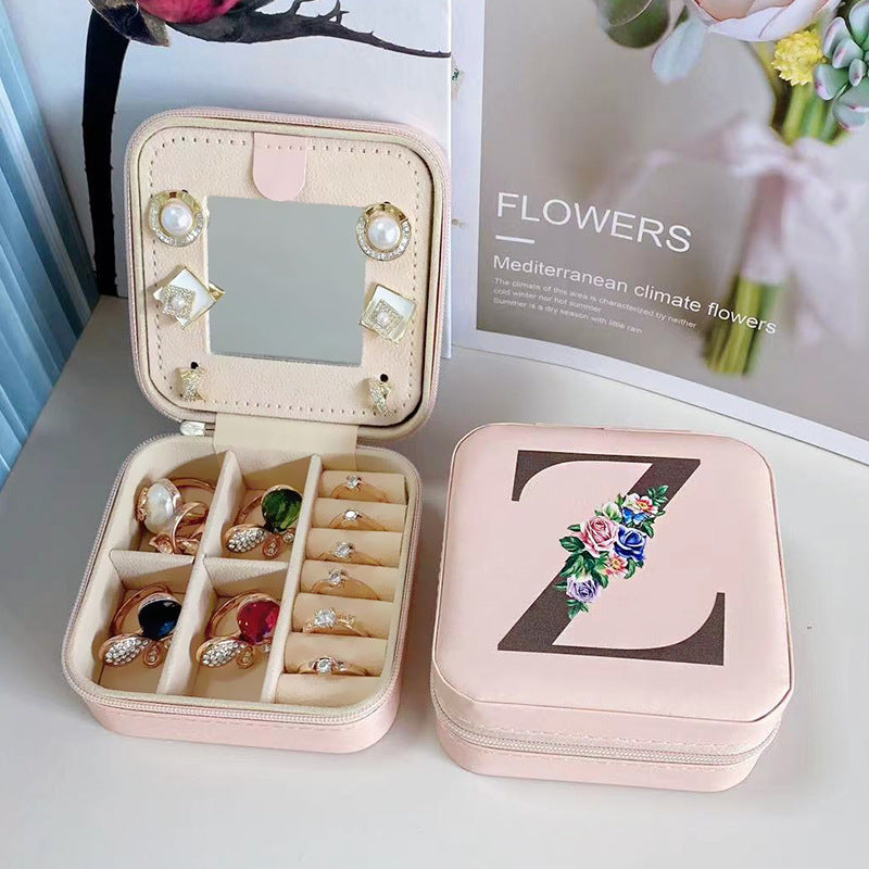 Simple Storage Mirror 26 Printed Letter Jewelry Box