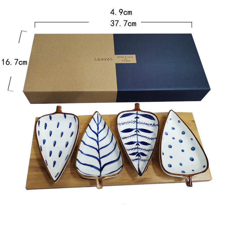 Creative Japanese-style Leaf Hand-painted Underglaze Color Snack Plate Combination