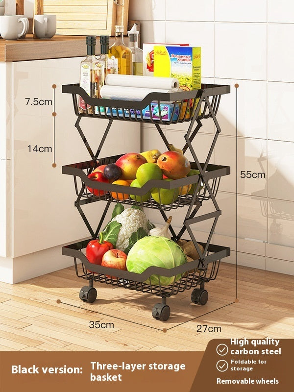 Kitchen Storage Rack Floor Folding Multi-layer Gap Vegetable Fruit Basket Storage