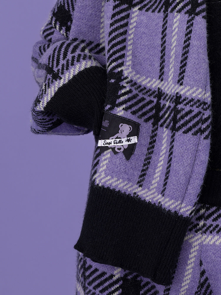 Christmas Knitted Purple Plaid All-match Scarf