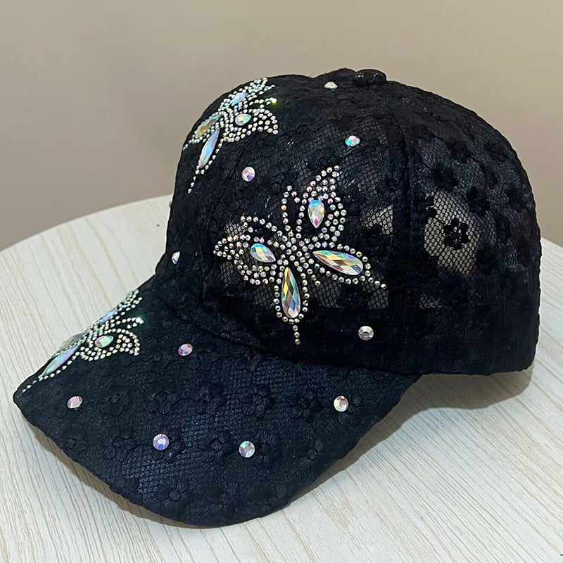 Women's Lace Small Flower Butterfly Rhinestone Baseball Cap