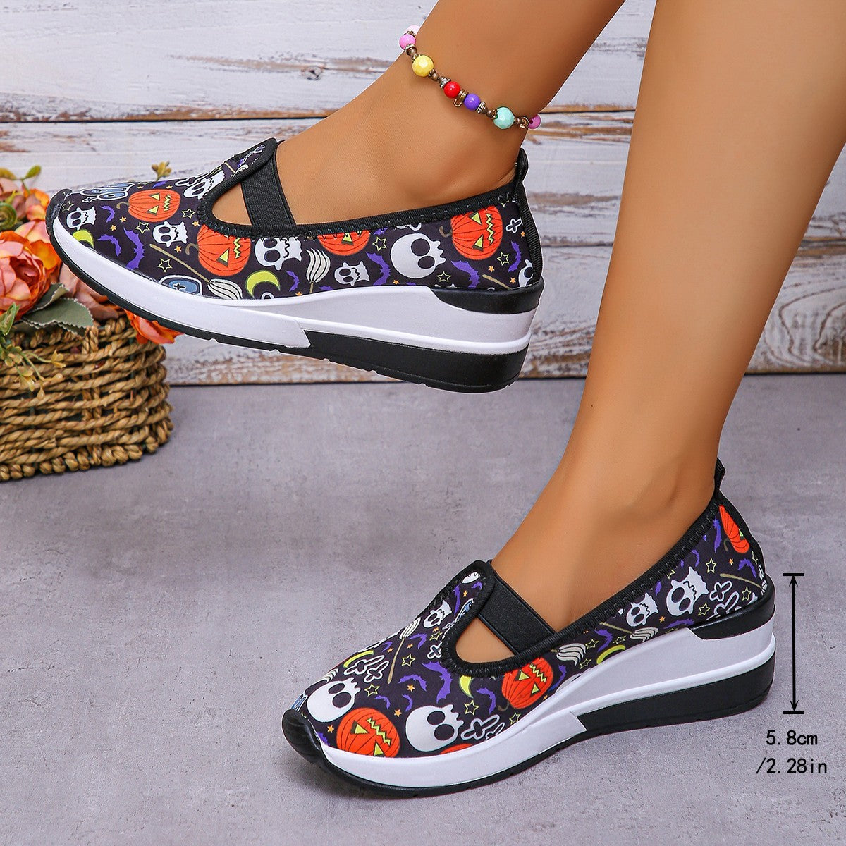 Halloween Pumpkin Ghost Print Flat Shoes Casual Thick-soled Round Toe Casual Shoes For Women