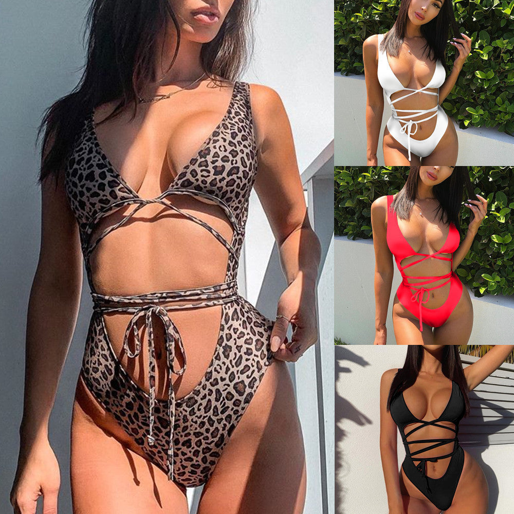 Women's Fashion One-piece High Waist Banded Bikini Swimsuit