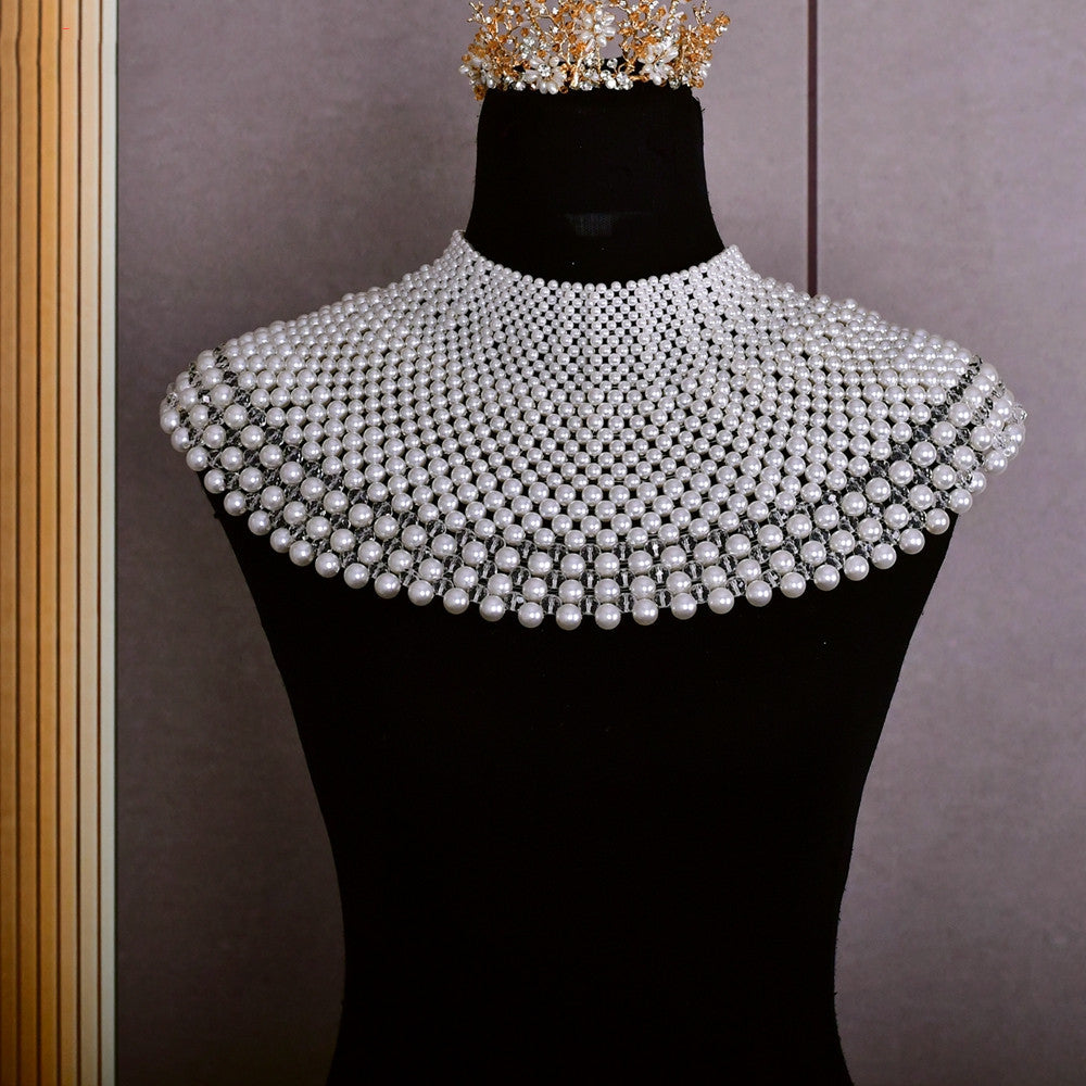 Heavy Work Master Wedding Dress Handmade Pearl Necklace Shawl