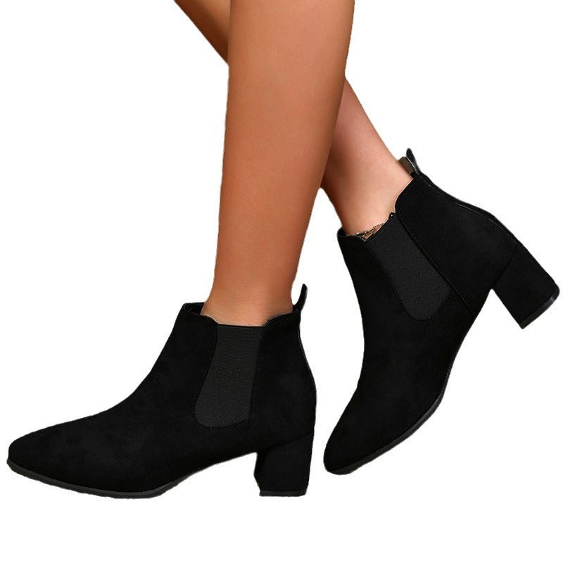 Women's Chunky Heel Pointed Plus Size Ankle Boots