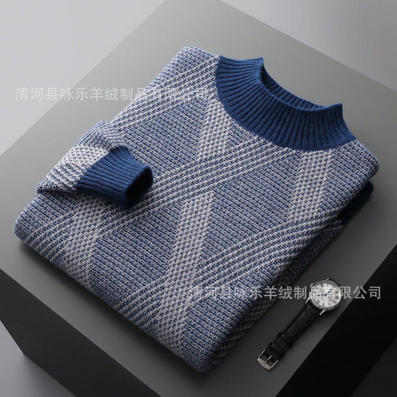 Half Turtleneck Thickened Matting Woven Sweater Loose Contrast Color Knitted Cashmere Bottoming Shirt