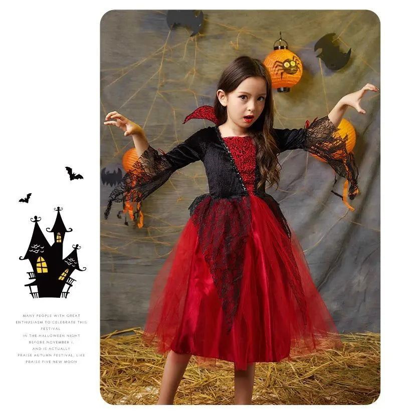 Vestido de princesa vampiro de gasa para niños de Halloween