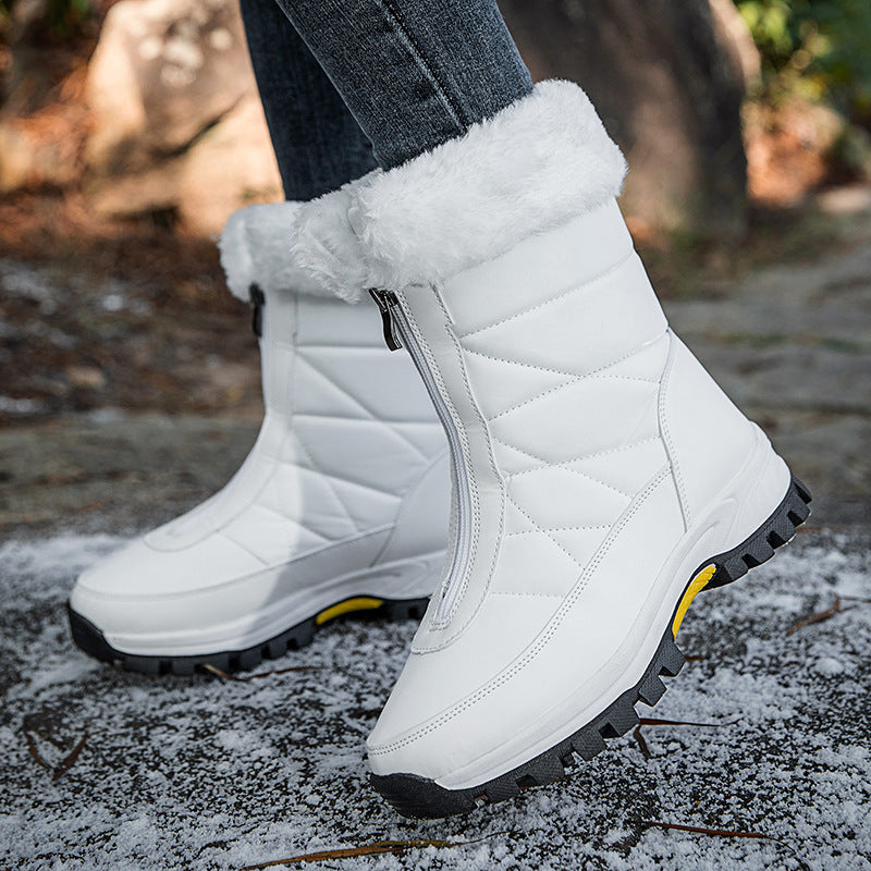 Botas de nieve impermeables para mujer hasta media pantorrilla con cremallera frontal