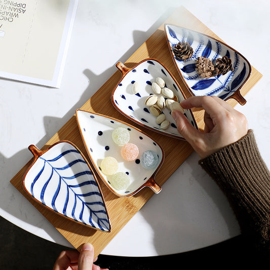 Creative Japanese-style Leaf Hand-painted Underglaze Color Snack Plate Combination