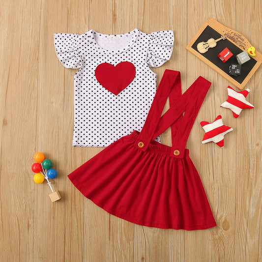 Baby Girl Casual Polka Dot Flying Sleeves Heart-shaped Strap Dress 0-3 Yrs