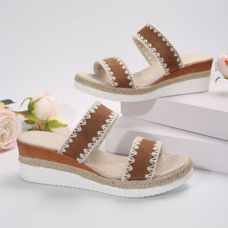 Sandalias de estilo étnico Zapatos de tiras doble ancho para mujer