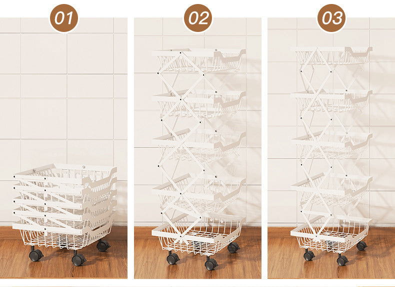 Kitchen Storage Rack Floor Folding Multi-layer Gap Vegetable Fruit Basket Storage