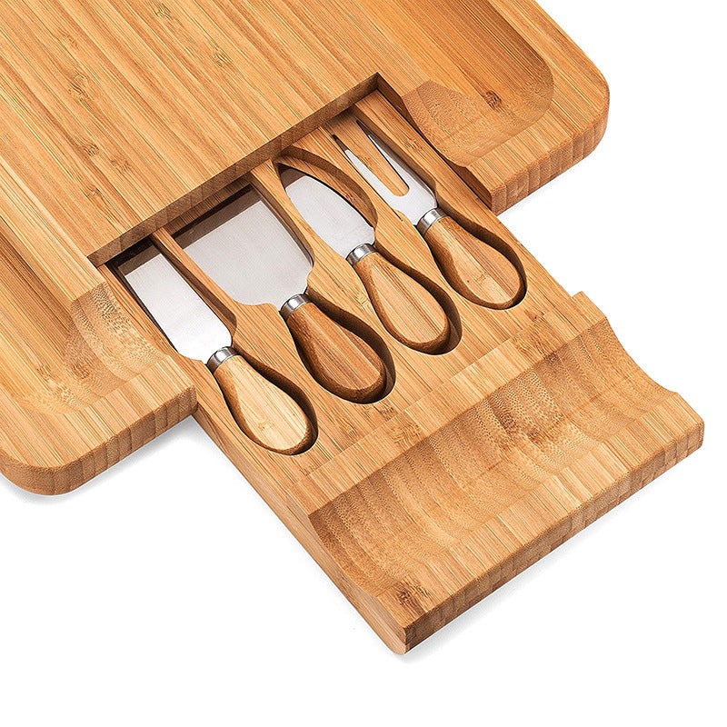 Organic Bamboo Cheese Cutting Board & Knife Gift Set - Serving Tray for Charcuterie Platter