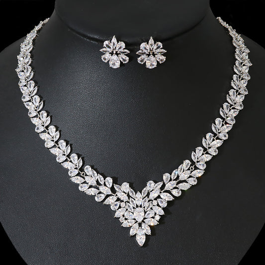 Flower Shape Cubic Zircon Classic Wedding Jewelry Sets