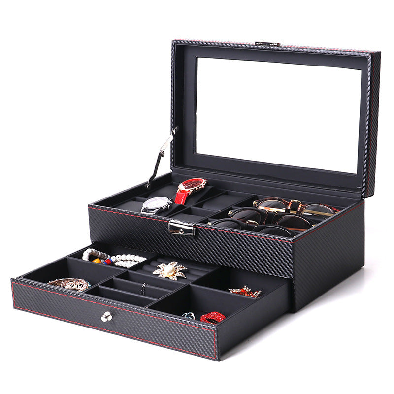 Carbon Fiber Leather 12-digit Watch Jewelry Storage Box