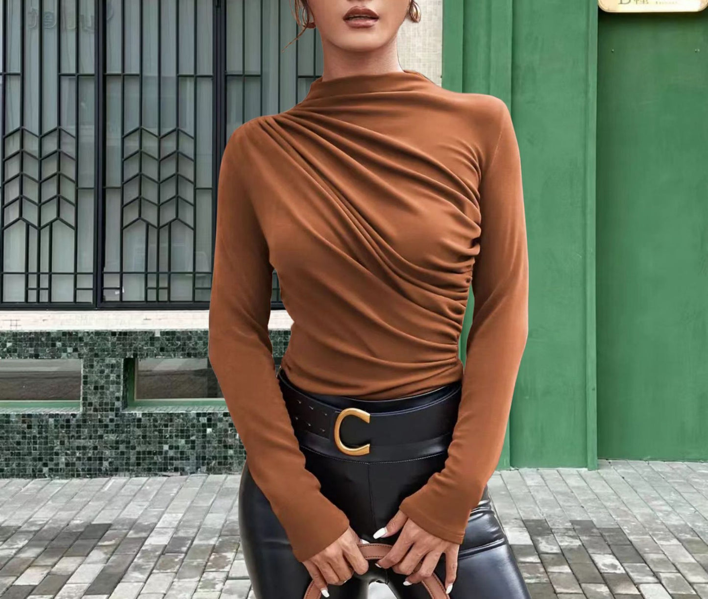 Solid Color Slim Fit Long Sleeves Top