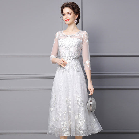 Women's Embroidered Beaded Long Dress