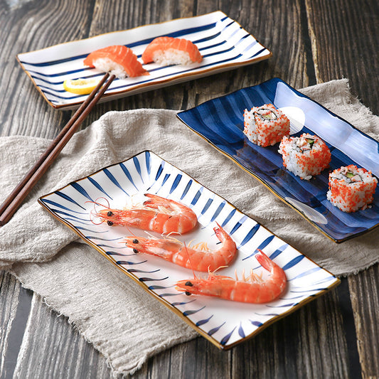 Japanese Style Retro Hand-painted Ceramic Sushi Plate Rectangular Plate