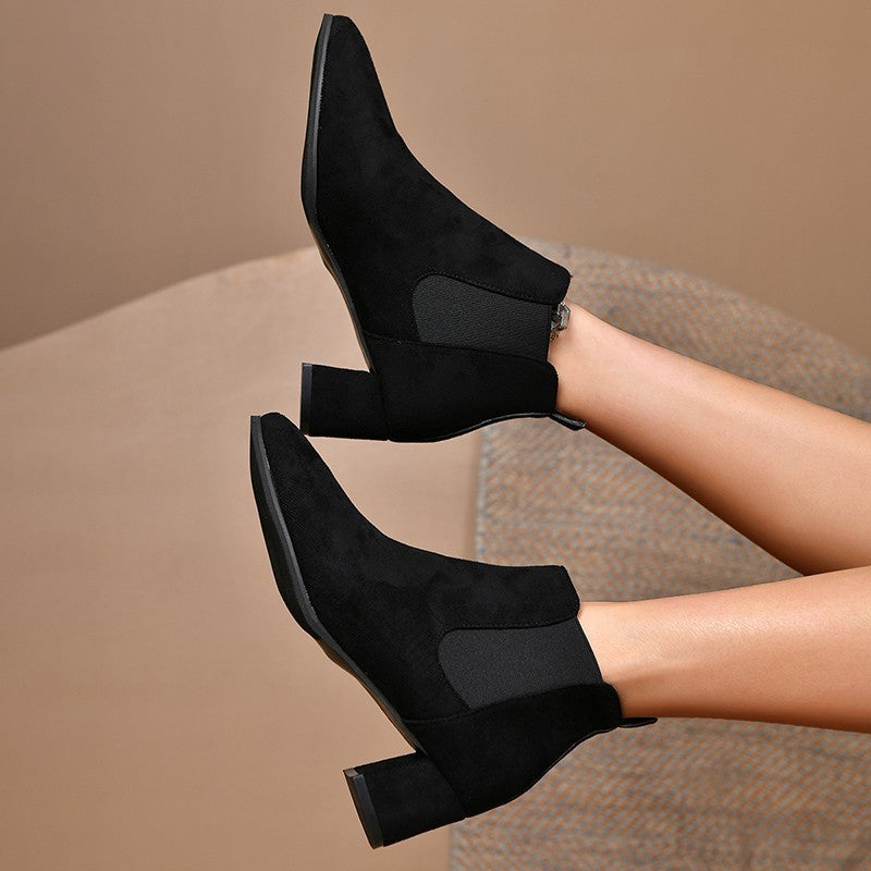 Women's Chunky Heel Pointed Plus Size Ankle Boots