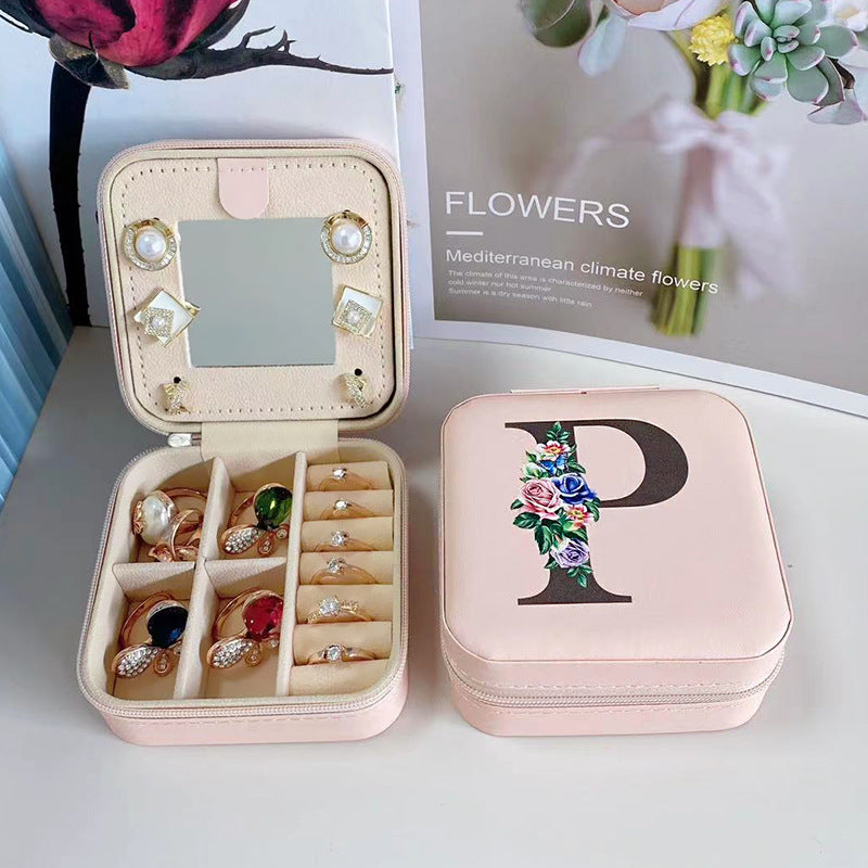 Simple Storage Mirror 26 Printed Letter Jewelry Box