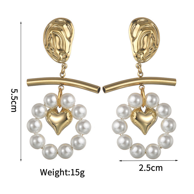 Fashion Pearl Tassel Titanium Steel Ear Studs