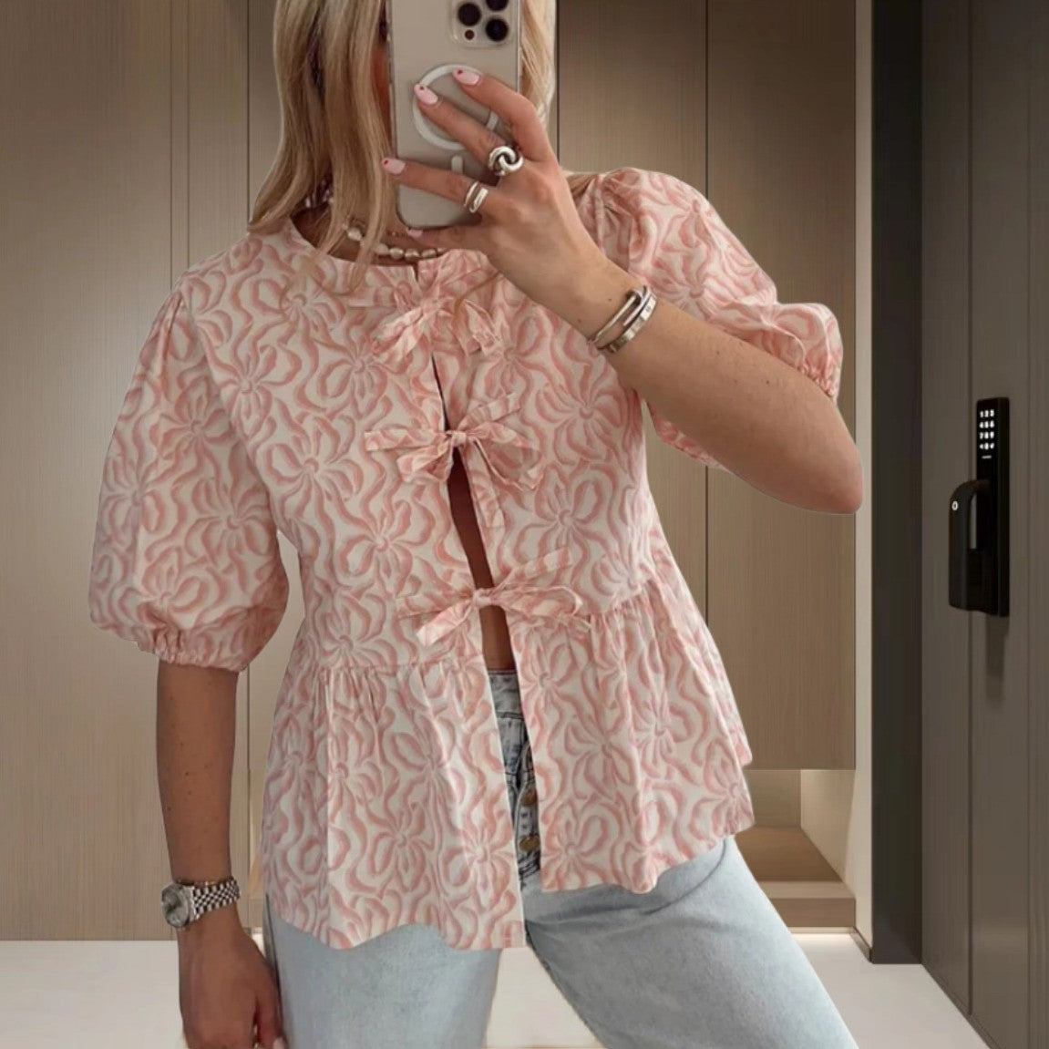 Lotus Leaf Puff Sleeve Shirt Women's Top