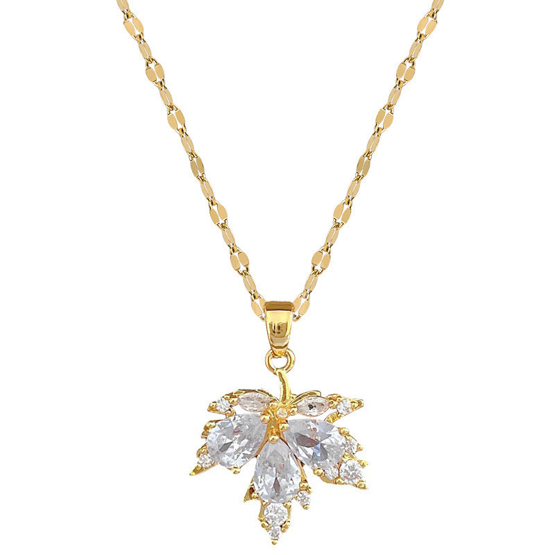 Maple Leaf Light Luxury Temperament Necklace Ear Stud Jewelry Suit Women