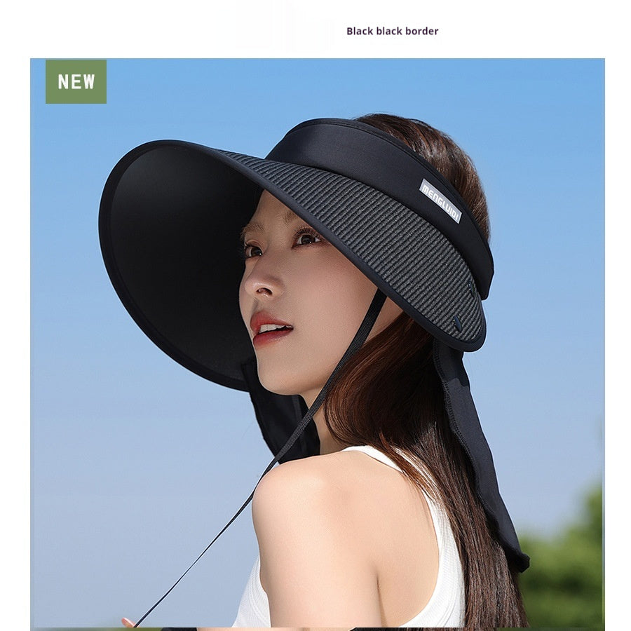 Upgraded Plus-sized Hat Brim Visor Straw Hat UV Protection Ponytail Sun Protection Hat