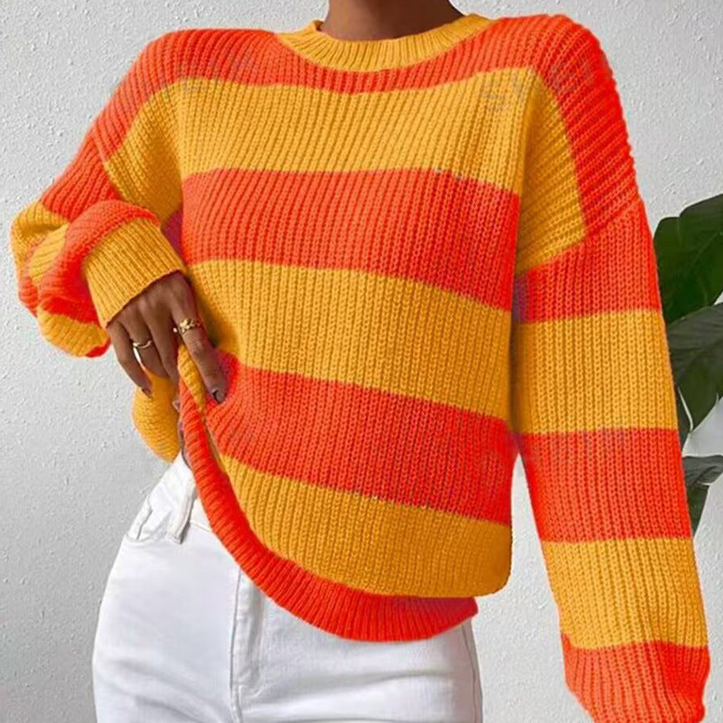 Women's Striped Sweater Loose Long Sleeve Pullover