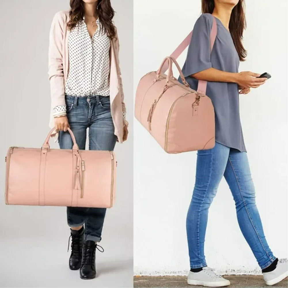 Bolso de viaje plegable para mujer, práctico bolso para ropa de mano, bolso de lona grande de cuero PU, bolso de viaje de negocios para mujer