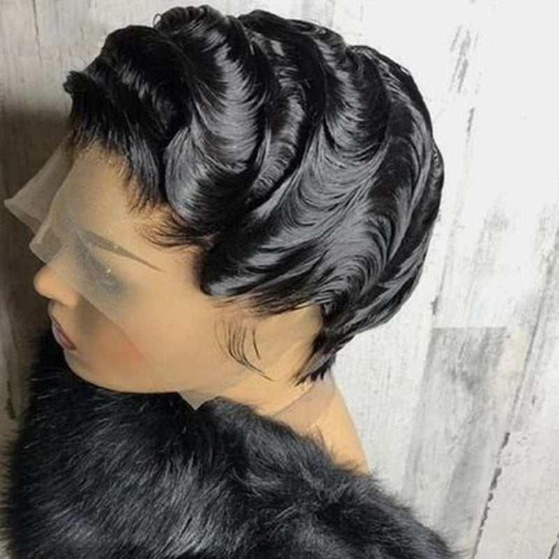 Human Hair T Frontal Deep Wave Pixie Cut Bob Wig