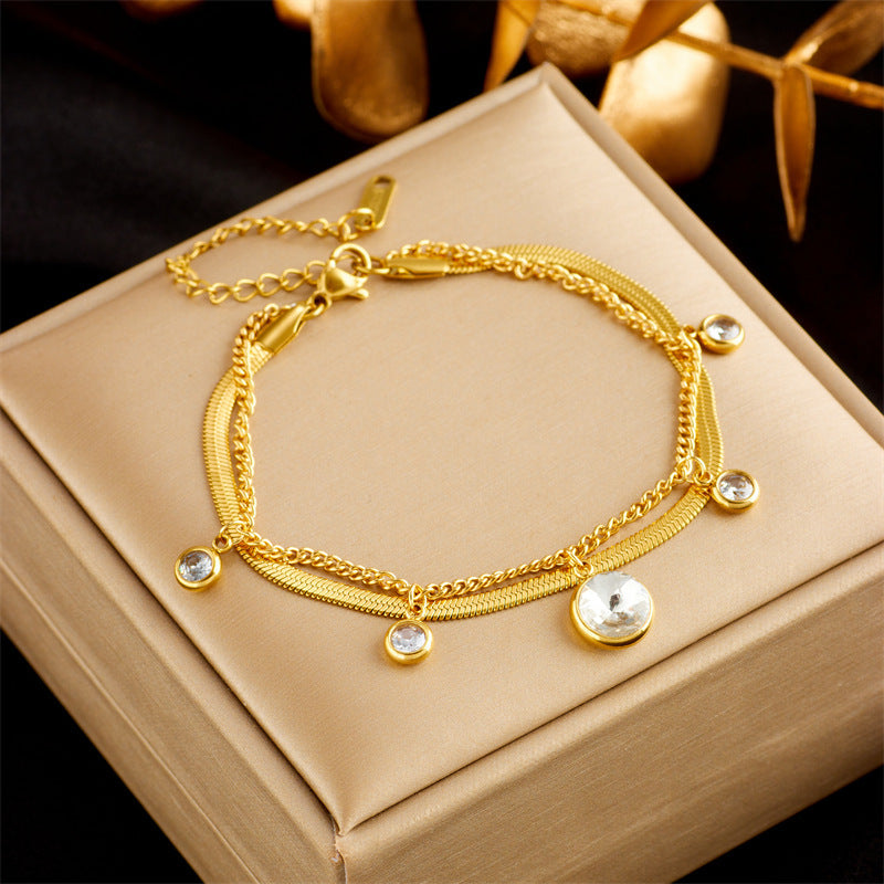 Stainless Steel Gold Plated Punk Fashion Double Layer Bracelet For Women Girl Luxury Jewelry