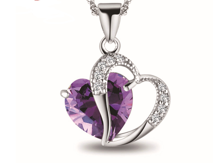 S925 Silver Amethyst Heart Pendant