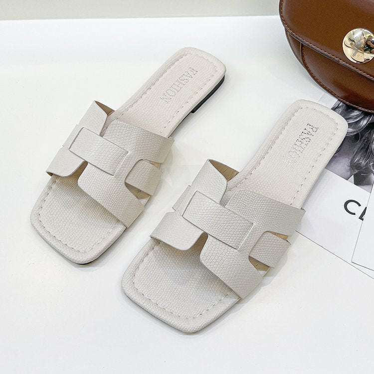 Leather Outer Wear Square Head Sandals