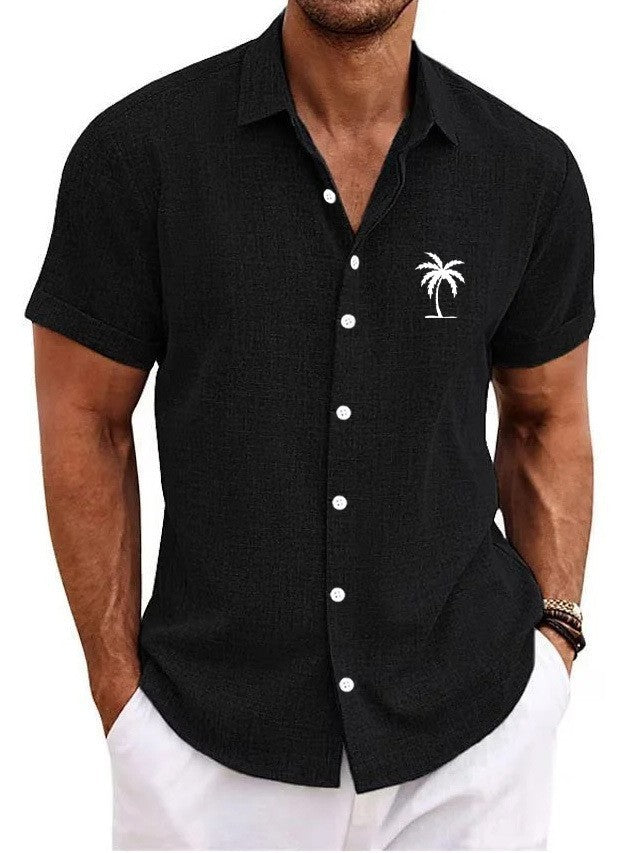 Bamboo Linen Men's Clothing Shirt 3D Printed Casual Short Sleeve