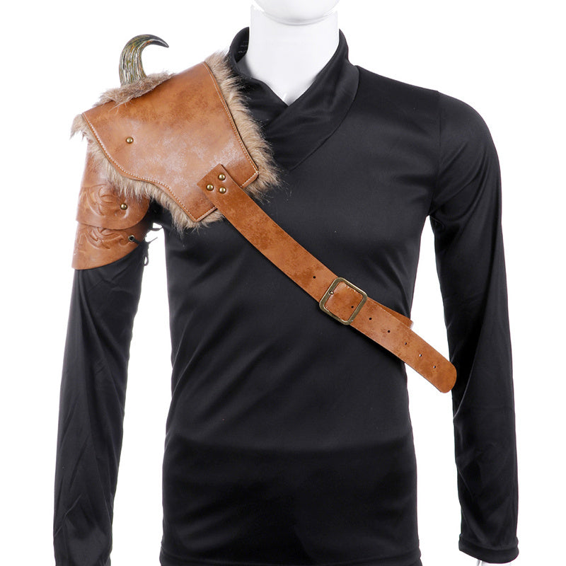 Disfraz de cosplay de Halloween para hombre, armadura vikinga medieval, hombros descubiertos