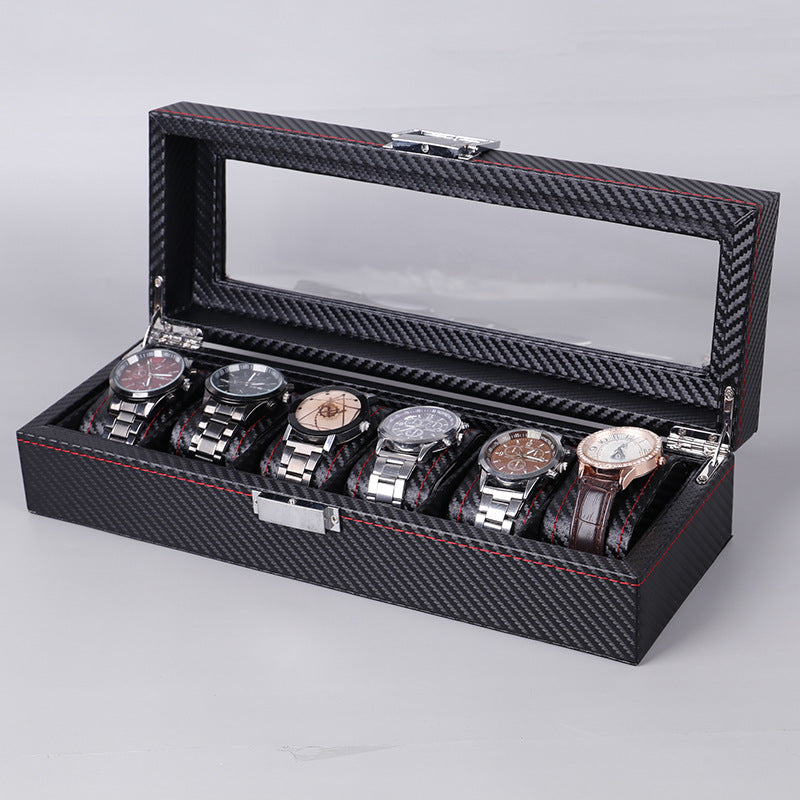 Carbon Fiber Leather 12-digit Watch Jewelry Storage Box